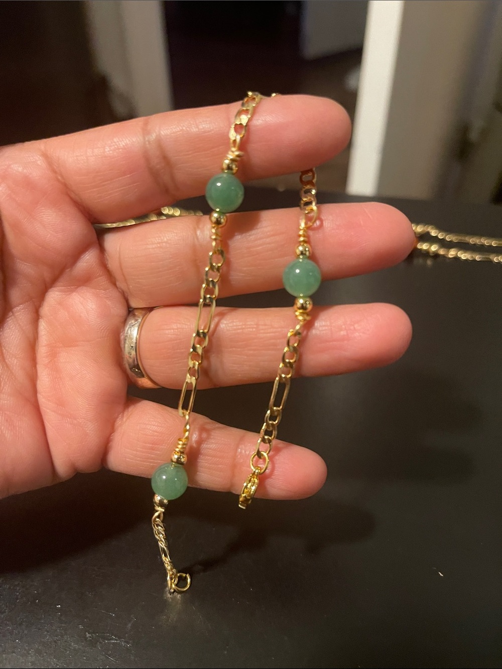 Gold Chain Necklace with Green Beads - Elegant Women’s Jewelry